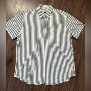 J. Crew Men's Gray and White Striped Button-Down Shirt